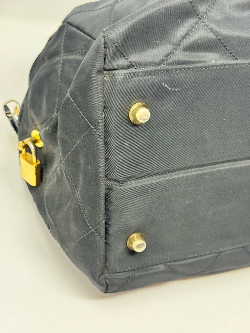 💯Authentic PRADA Black Nylon Triangle Golden Chain Shopper Bag - Picture 7 of 10
